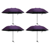 Kuber Industries 3 Fold Manual Umbrella|Windproof, Sunproof & Rainproof|With Polyester Canopy, Sturdy Steel Shaft & Wrist Straps|Easy to Hold & Carry|Umbrella for Women, Men & Kids |Purple (Pack Of 4)